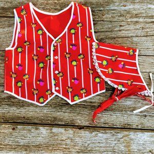 Vintage Girls Handmade Red Stripe Floral Vest Hat